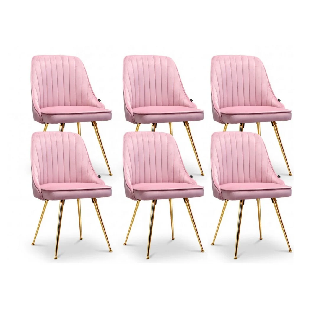 Artiss Dining Chairs Set of 6 Velvet Channel Tufted – Pink