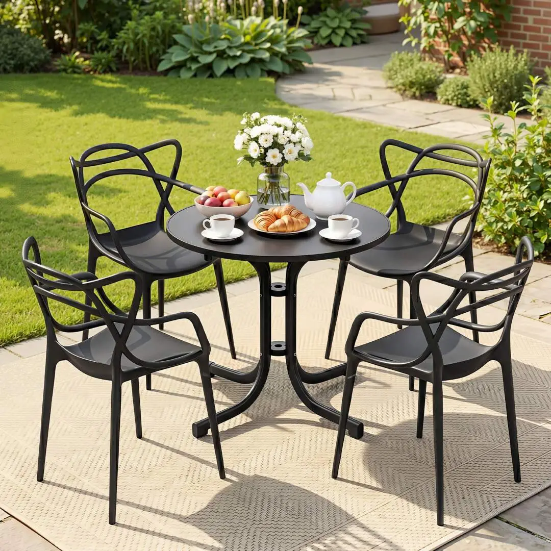 Gardeon 5-Piece Outdoor Dining Set Table and Chairs Garden Patio Furniture Entwine – Black