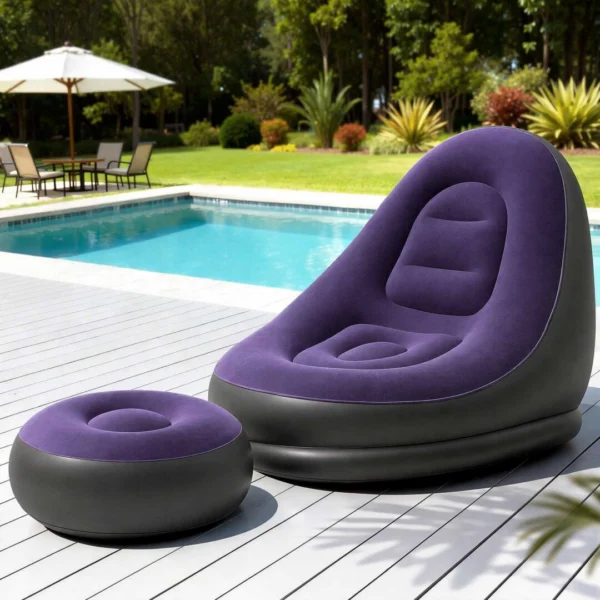 Gardeon Inflatable Chair with Ottoman Air Sofa Blow Up Air Chair for Camping with Pump – Purple