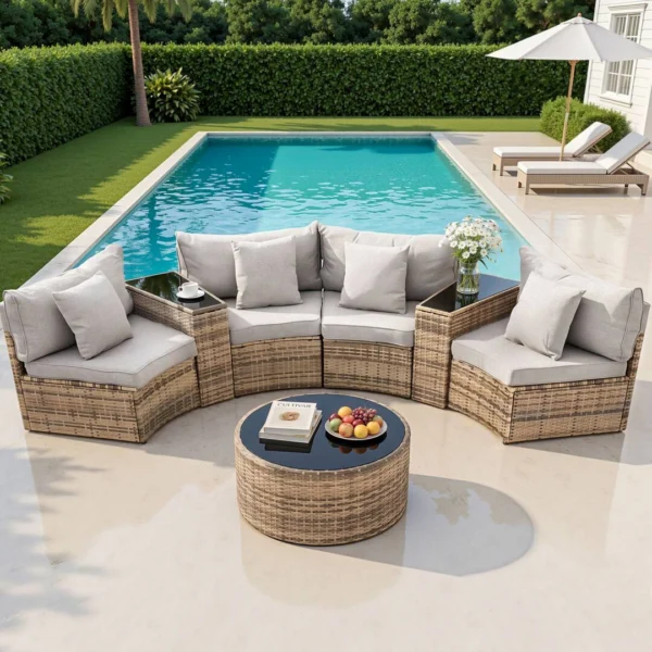 Gardeon 4 Seater Outdoor Sofa Set 7-Piece Table Chair Brown Rattan Patio Furniture