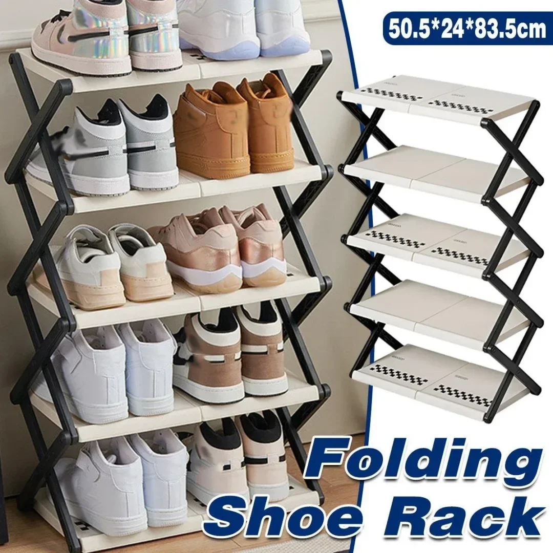 5 Tier Folding Shoe Rack Simple Shoe Storage Organiser for Home and Closet Use