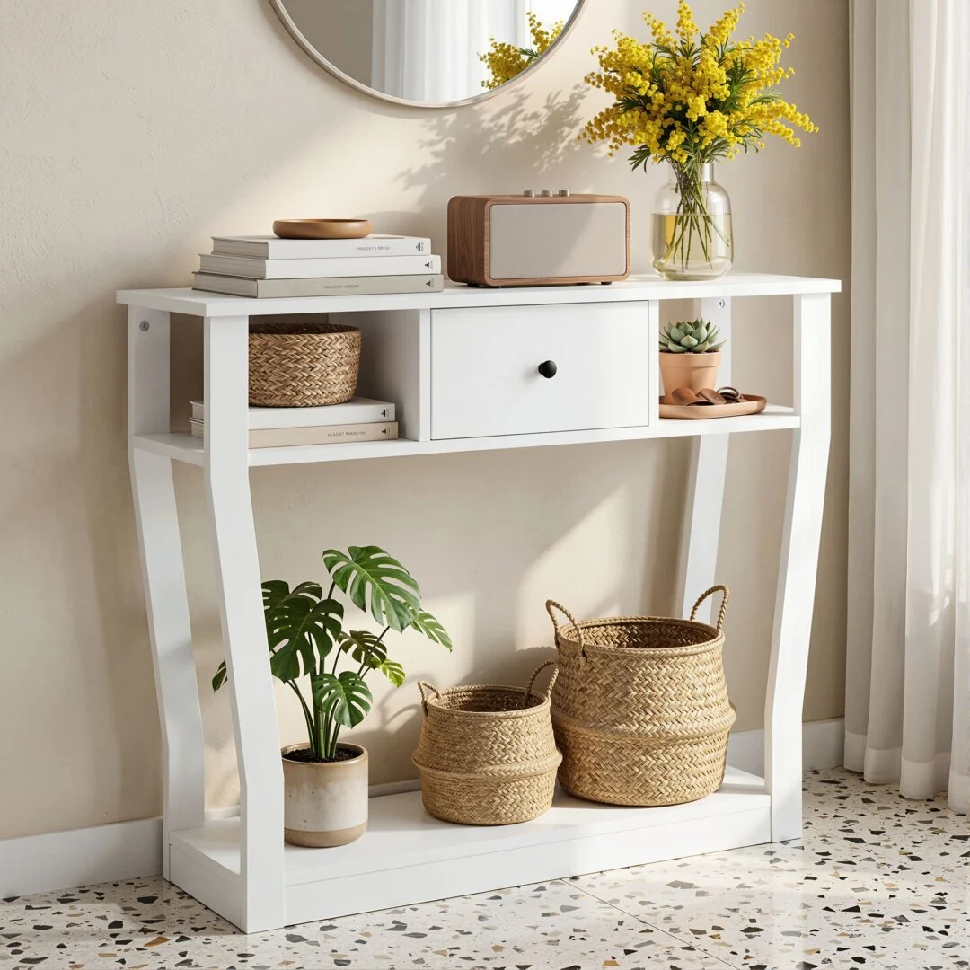 Artiss Console Table Entryway Hallway Sofa Side Table Drawer Shelf 100 cm – White