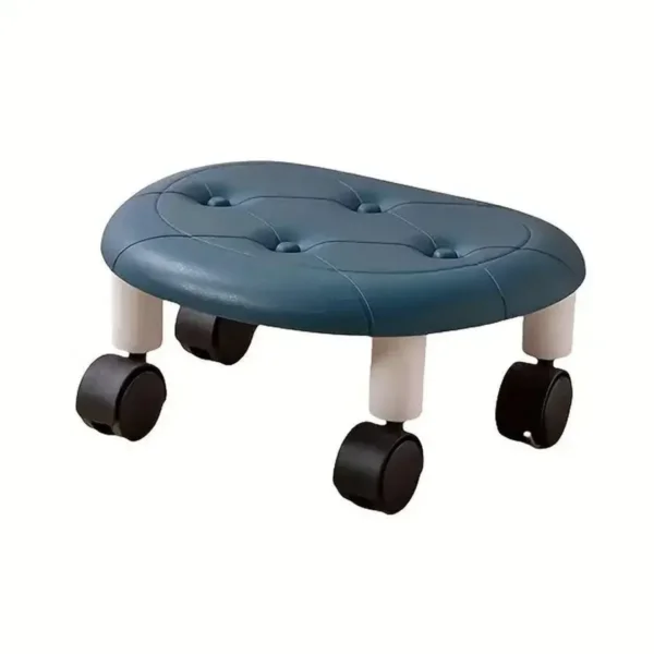 Imitation Leather Low Stool with Wheels Modern Bedroom Living Room Plastic Bench – Blue