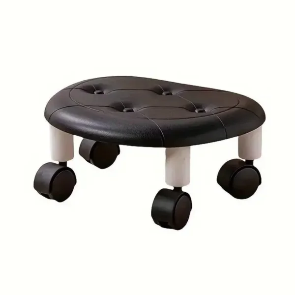 Imitation Leather Low Stool with Wheels Modern Bedroom Living Room Plastic Bench – Black