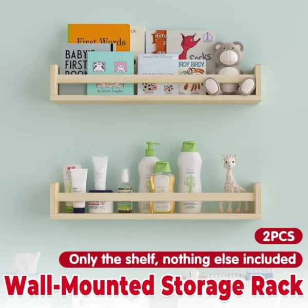 2-Piece Solid Wood Wall Mounted Shelf Sturdy Durable Easy Installation Home Decor