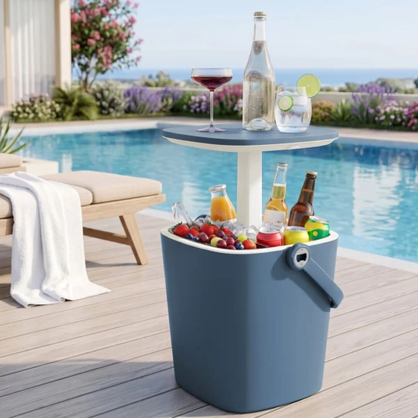 Gardeon 2-in-1 Outdoor Bar Table Portable Ice Bucket Cooler 15L Tong – Blue