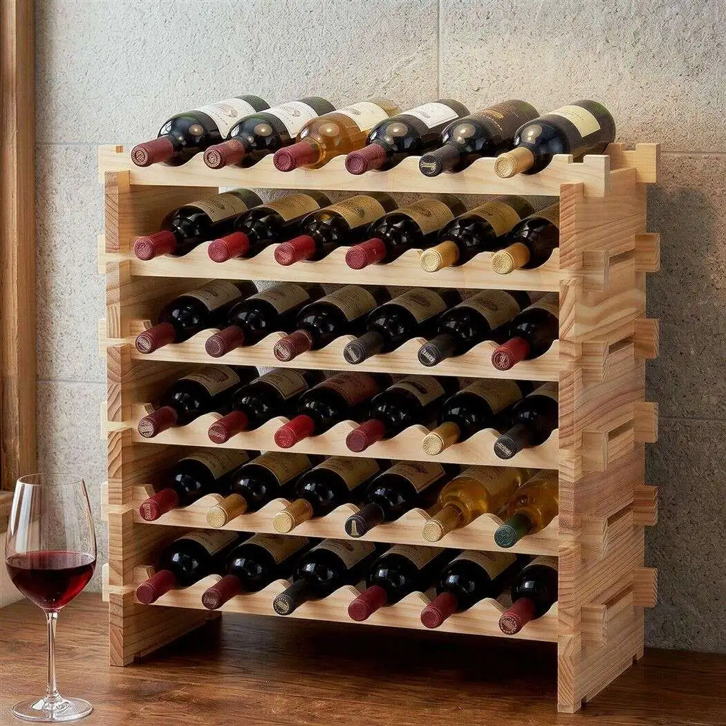 Artiss 36 Bottle Wooden Wine Rack 6 Tier Modular Wine Display Storage Stand Freestanding Holder Natural Pine Wood, 70 x 30 x 70 cm