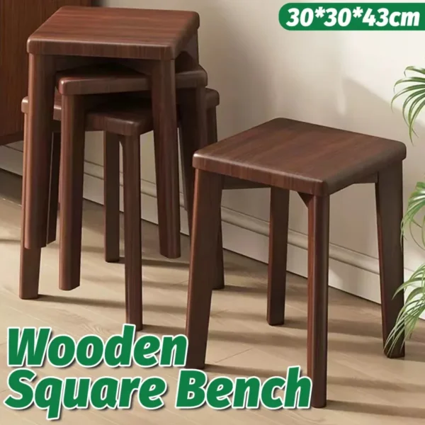 Wooden Square Bench Stool 30 x 30 x 43 cm Rounded Design Garden Patio Home