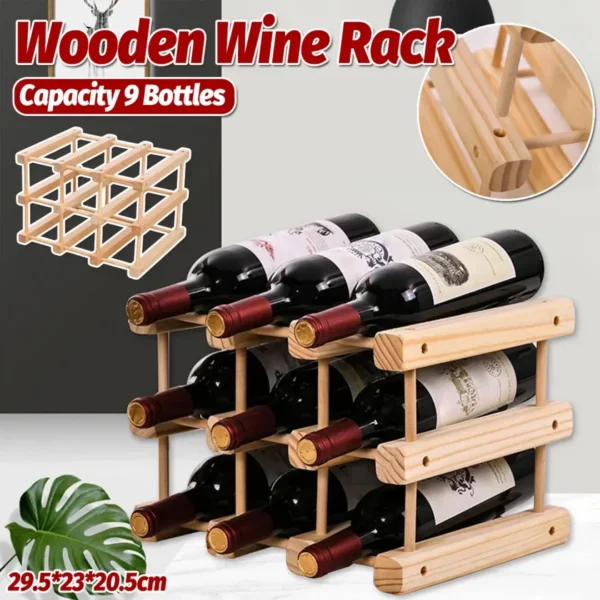 Wine Rack Wooden Storage Stand 9 Bottle Timber Cellar Holder Organiser Shelf