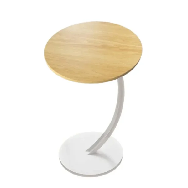 C Shaped Snack Side Table for Sofa Couch Small End Table for Living Room Bedroom – Brown – White
