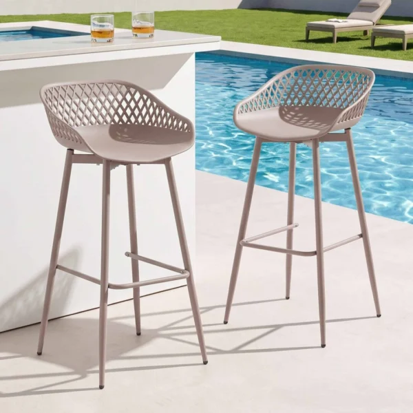 Gardeon 2-Piece Outdoor Bar Stools Plastic Metal Dining Chair Patio Furniture Coffee