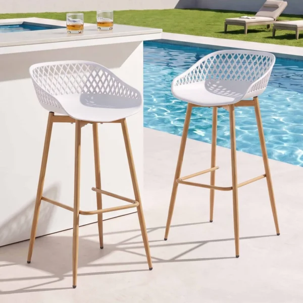 Gardeon 2-Piece Outdoor Bar Stools Plastic Metal Dining Chair Patio Furniture – White