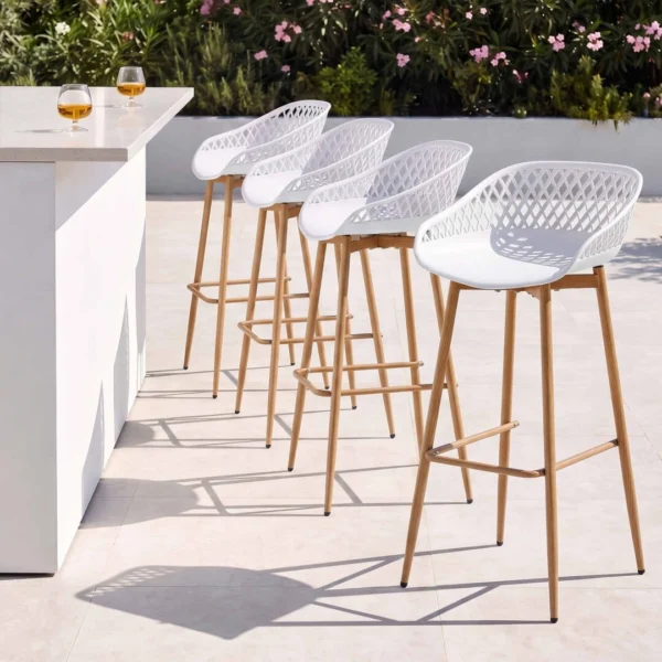 Gardeon 4-Piece Outdoor Bar Stools Plastic Metal Dining Chair Balcony – White