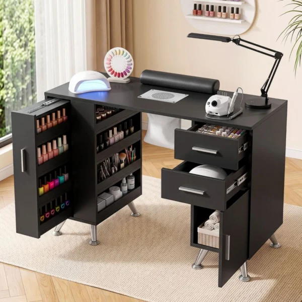 Artiss Manicure Table Nail Desk with Built-in Dust Collector Beauty Salon Station Drawers Shelves Wrist Cushion – Black