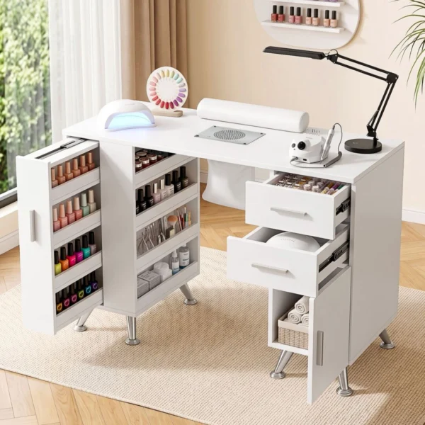 Artiss Manicure Table Nail Desk with Built-in Dust Collector Beauty Salon Station Drawers Shelves Wrist Cushion – White
