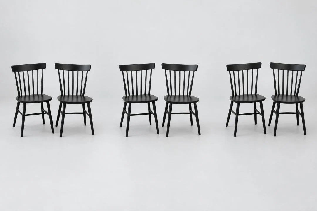 Dining chairs arranged as a group.