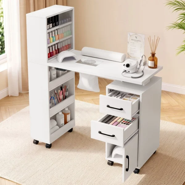 Artiss Manicure Table Nail Desk with Built-in Dust Collector Beauty Salon Station Drawers Shelves Wrist Cushion – White