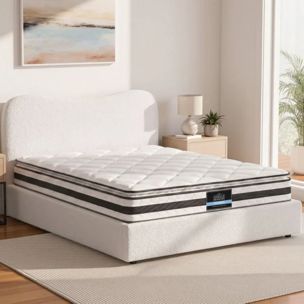 Giselle 21 cm Bonnell Pillow Top Mattress Artiss Double Boucle Bed Frame Set