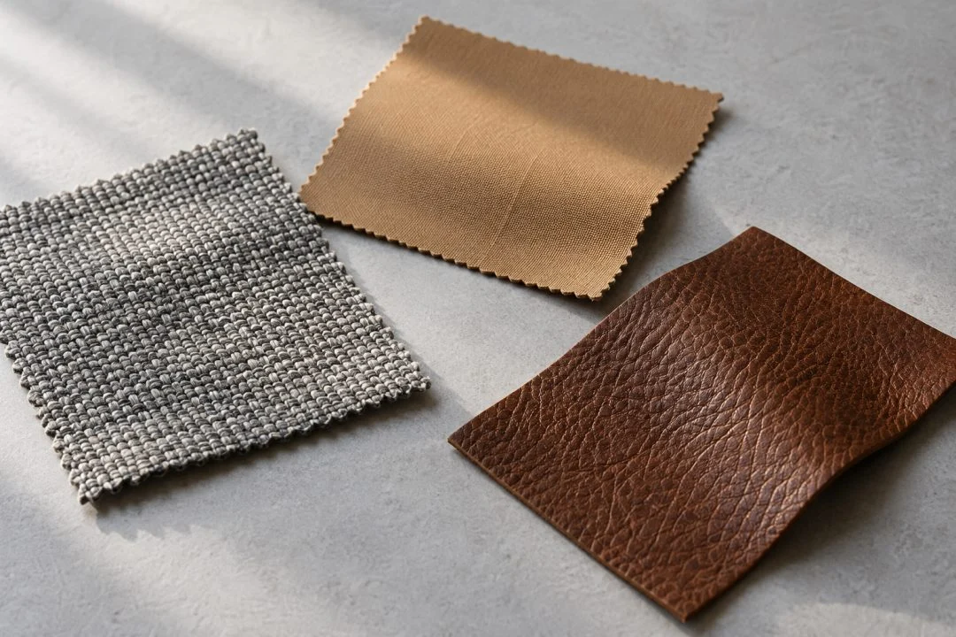 Close-up of contrasting upholstery textures.