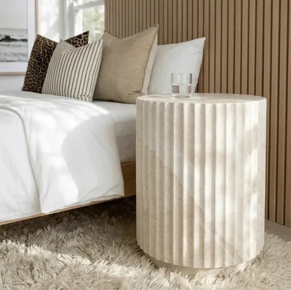 Interior Ave – Vera Fluted Stone Side Table – Matte Natural Stone