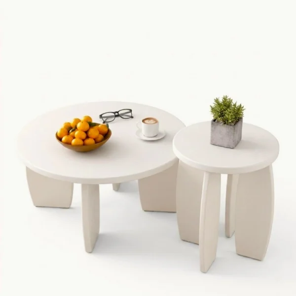 Artiss Coffee Table Set of 2 High Gloss Round Side Bedside Table Wood Living Room – Cream