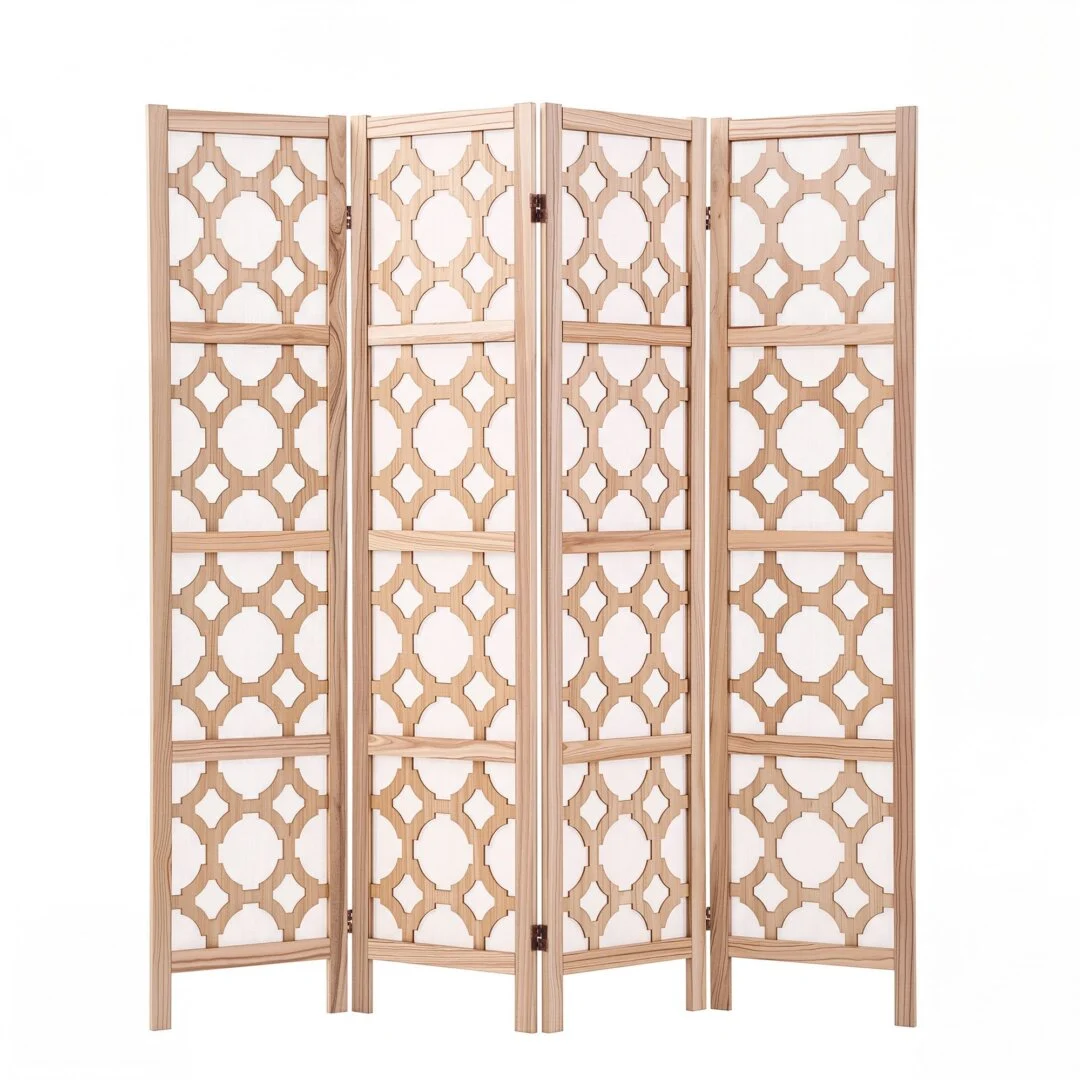 Artiss 4 Panel Room Divider Folding Privacy Screen Wooden Partition Geometric Freestanding Separator Natural 170 cm