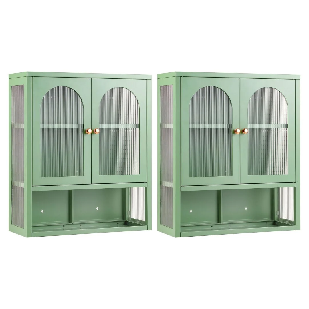 Artiss Buffet Cabinet Sideboards X2 Wall Mounted Fluted Display Storage – Green
