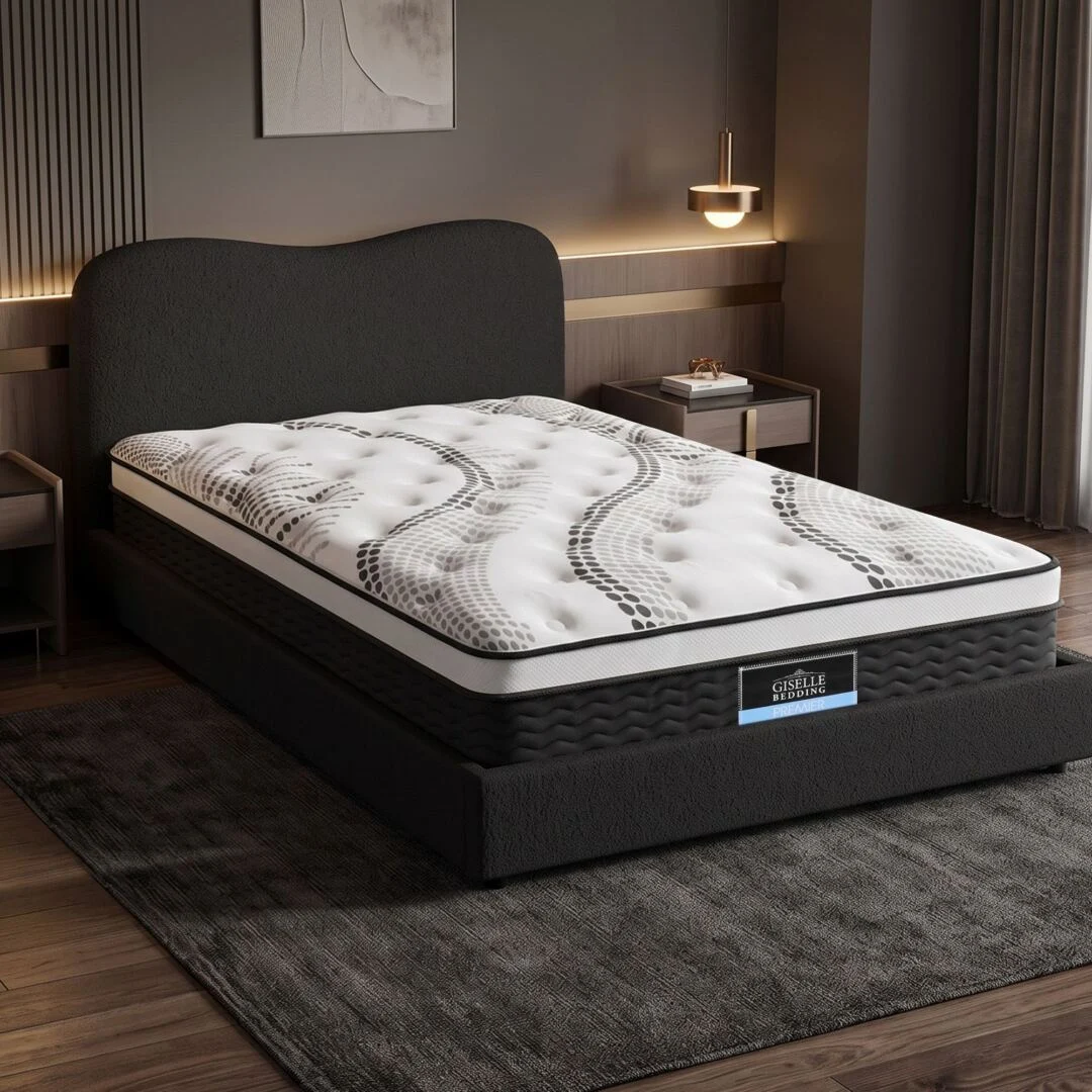 Giselle 32 cm Euro Top King Single Mattress 5-Zone and Artiss Boucle Bed Frame Set