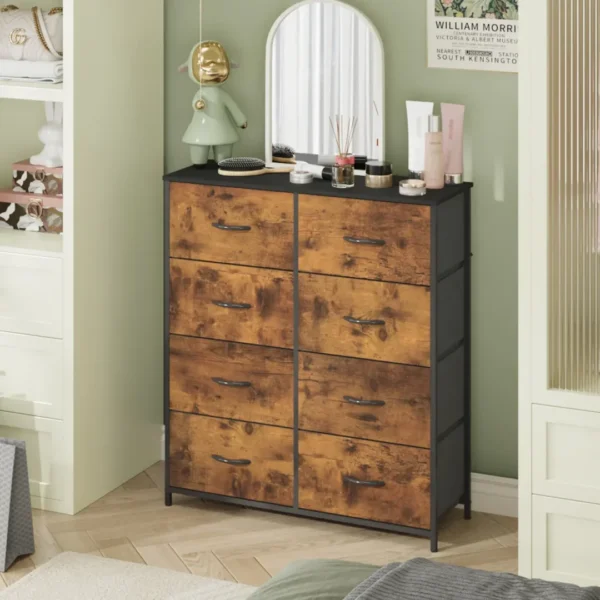 Tallboy Dresser Chest of Drawers in Black – 8 Fabric Drawers, 96x86 cm