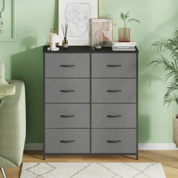 Grey Tallboy Chest of 8 Drawers Storage Cabinet for Bedroom and Living Room