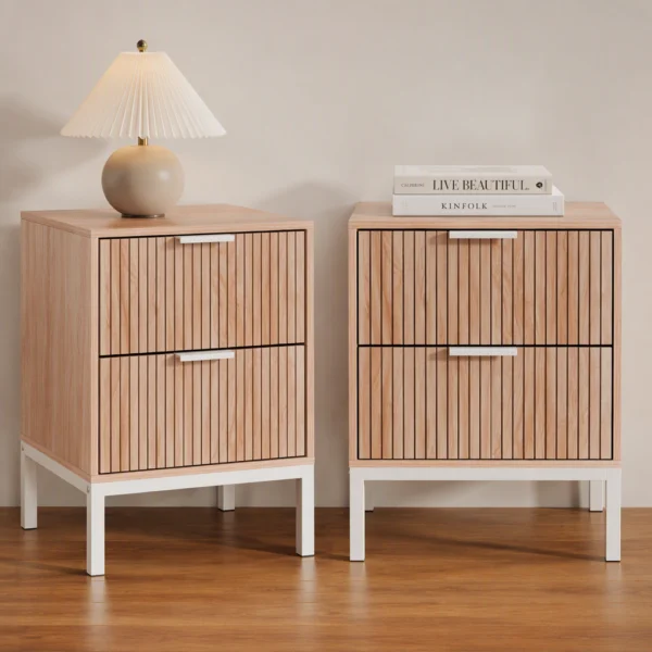 Artiss 2X Bedside Table 2 Drawers Storage Nightstand Cabinet Metal Legs – Pine
