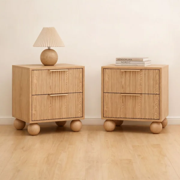 Artiss 2x Bedside Table Round Legs 2 Drawers – Pine