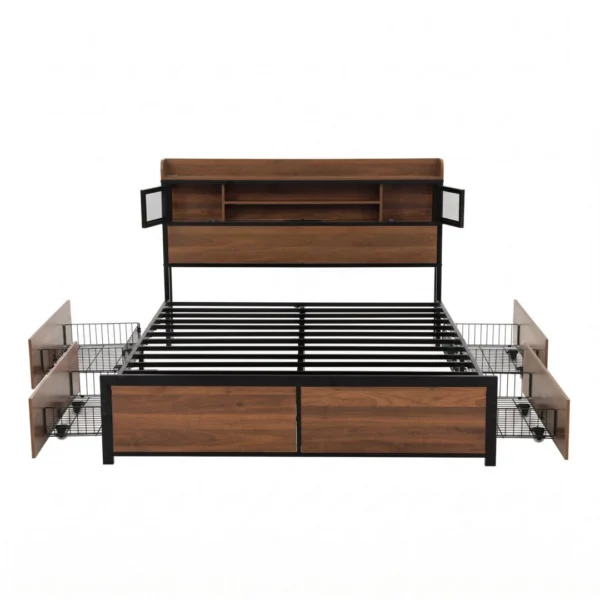 Artiss Double Bed Frame with Charging Station 4 Drawers Storage – Oak