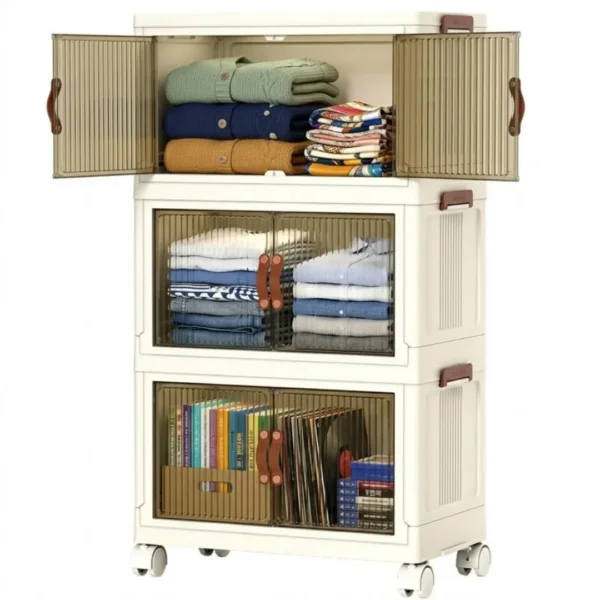 CARLA HOME 3 Tier Stackable Storage Cabinet with Wheels White – Storage Box – Plastic