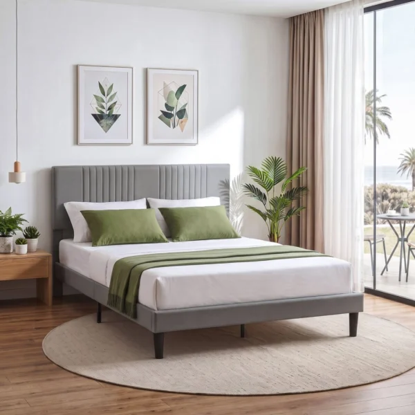 Artiss Double Bed Frame with Adjustable Headboard, Grey, 300 kg Capacity