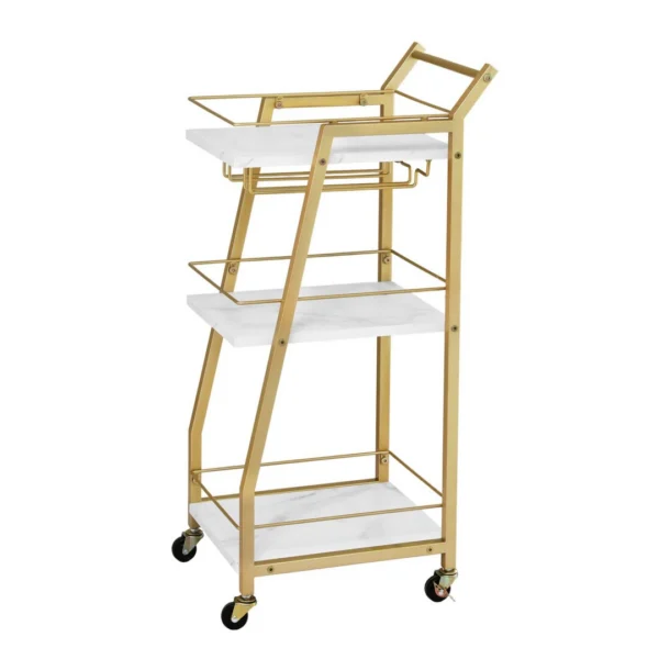 Artiss Bar Cart Trolley Kitchen Island Serving Wine Glass Holder Marble-Effect 41 cm