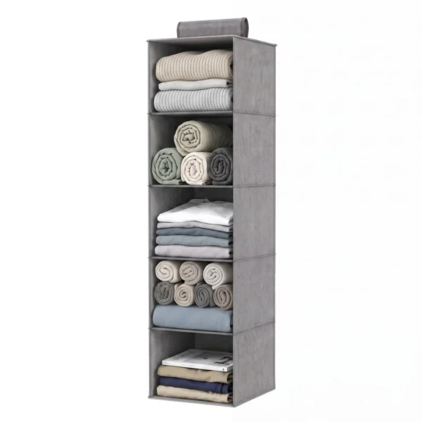 Artiss Hanging Closet Organiser 5 Tier Wardrobe Storage Grey 104 cm