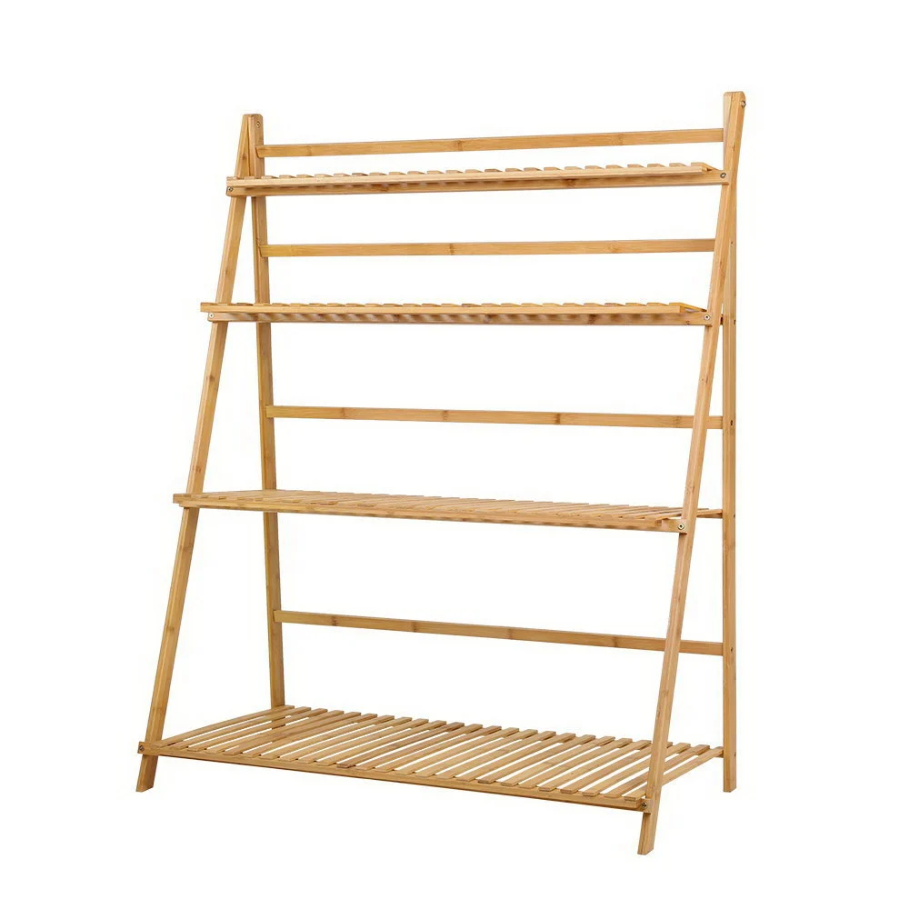 Artiss Plant Stand 4 Tier Bamboo Slat Flower Pot Shelf – Pine