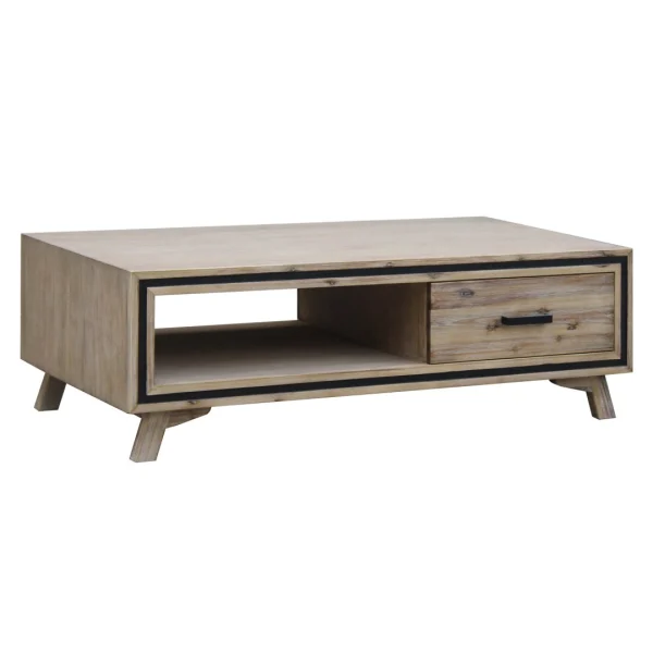 Coffee Table Solid Wood Acacia & Veneer Frame 2 Drawers Storage Silver Brush Colour