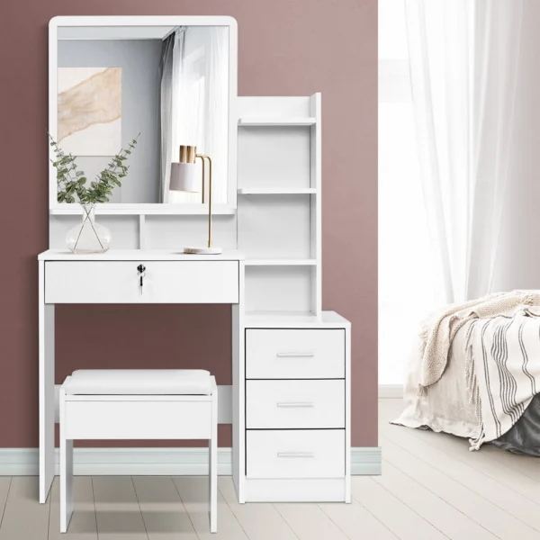 Artiss Dressing Table Stool Set 4 Drawers – White
