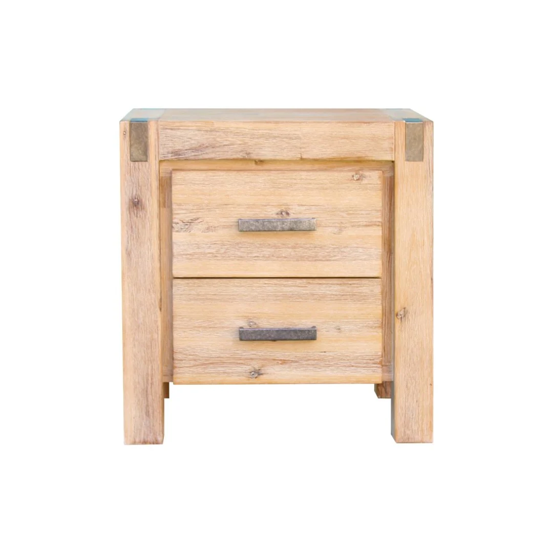 Bedside Table 2 Drawers Night Stand Solid Wood Acacia Oak Colour