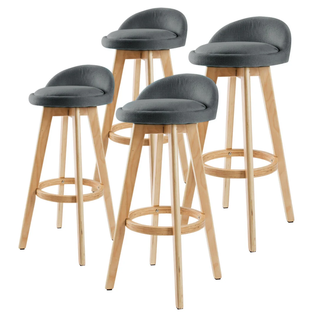 4X Wooden Bar Stool Dining Chair Fabric LEILA 72 cm – Grey