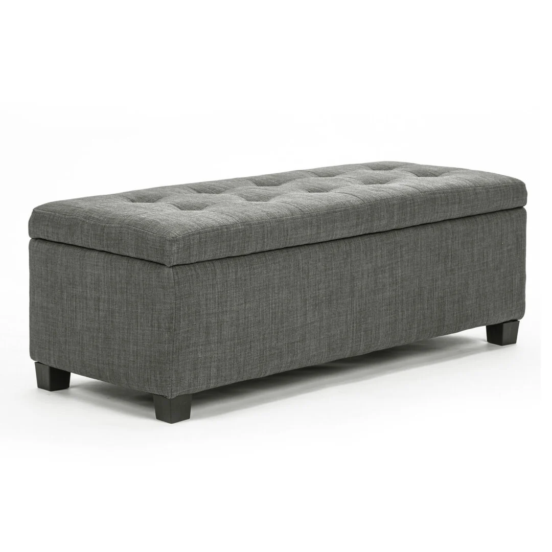 Storage Ottoman Stool 102 cm Fabric – Dark Grey