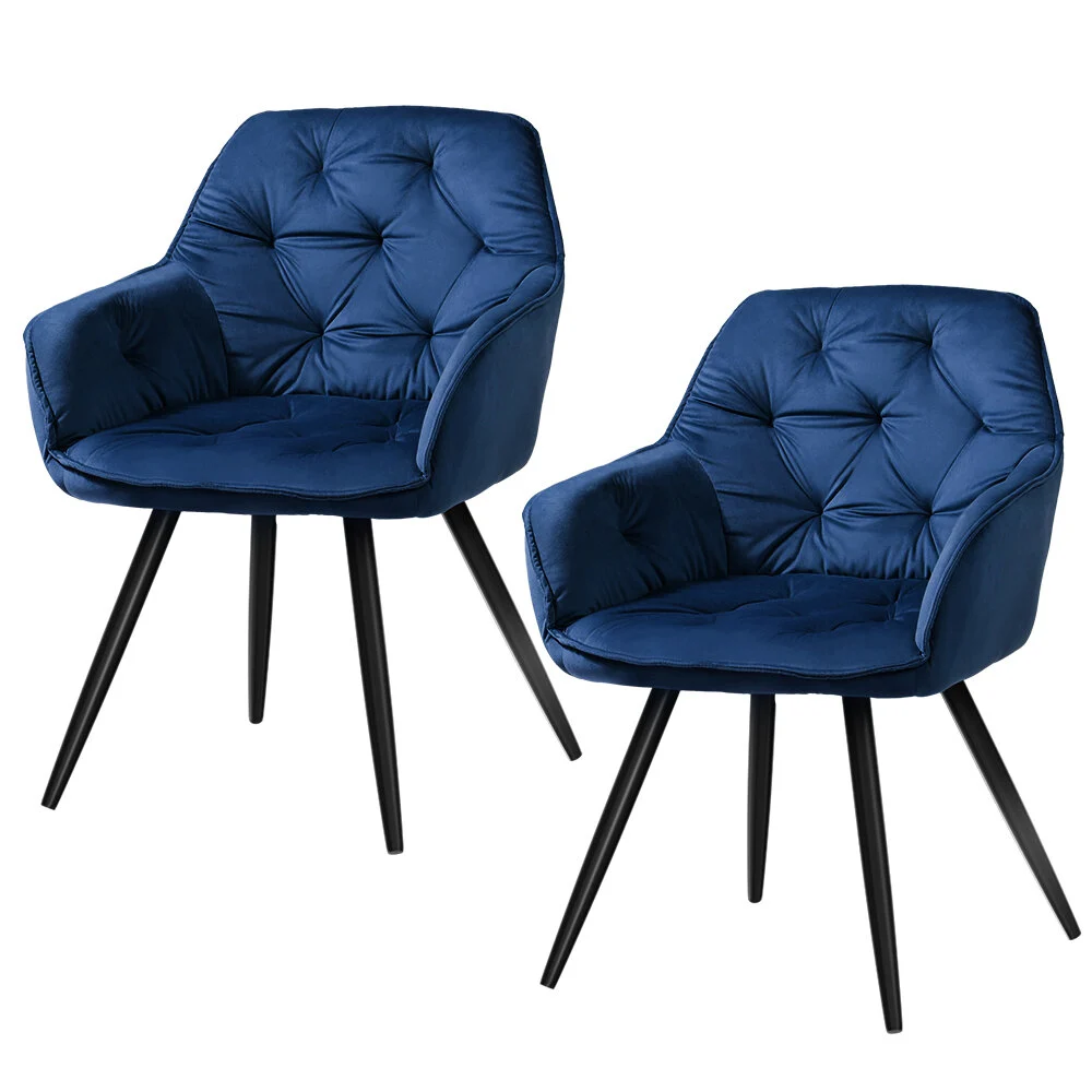 Artiss Dining Chairs Set of 2 Velvet Diamond Tufted Armchair – Blue