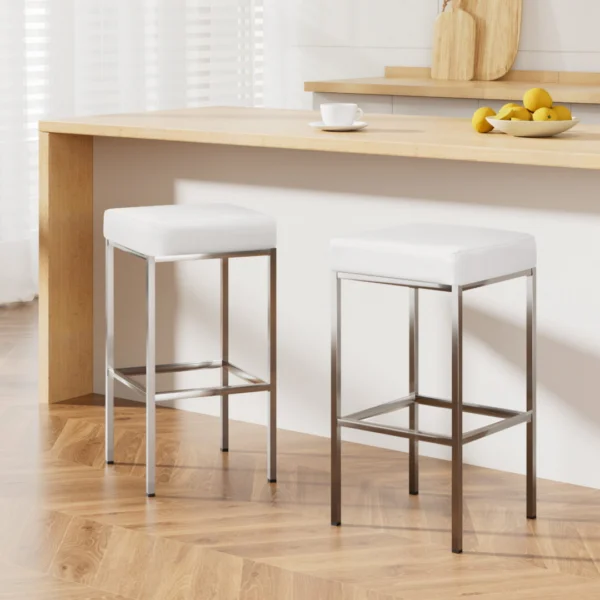Artiss 2x Padded PU Leather Metal Bar Stools – White