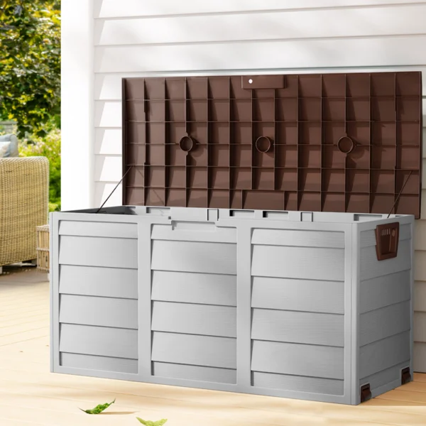 Gardeon Outdoor Storage Box 290L Lockable Organiser Garden Deck Shed Tool – Brown