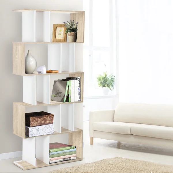 Artiss RITA Bookshelf 5 Tiers – White and Oak