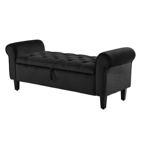 Storage Ottoman Stool Arm Bench Seat 132 cm Velvet – Black