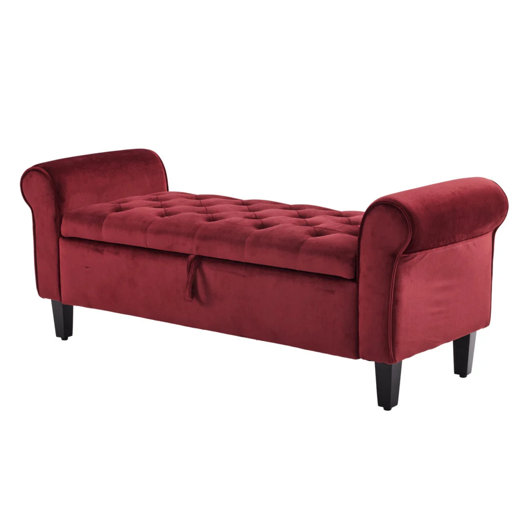 Storage Ottoman Stool Arm Bench Seat 132 cm Velvet – RED