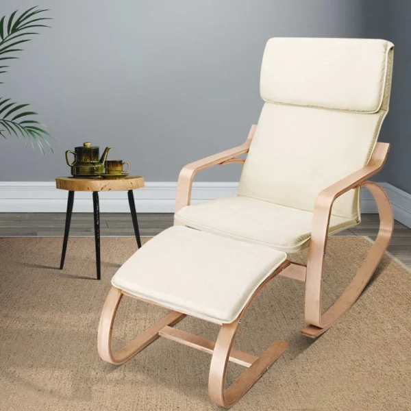 Artiss Rocking Armchair Footstool Bentwood – Beige